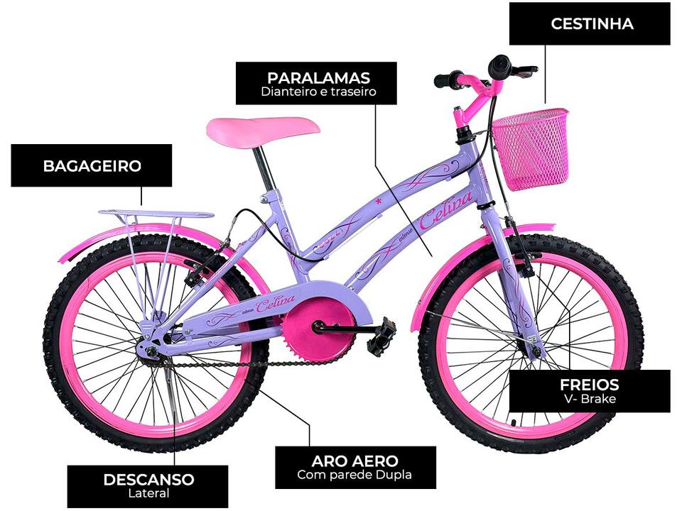 Bicicleta Aro 20 Infantil Colli Celina Lilás com Cestinha Freio V Brake - 1