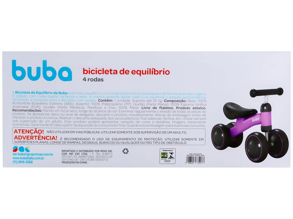 Bicicleta de Equilíbrio Infantil Buba 4 Rodas Rosa - 10