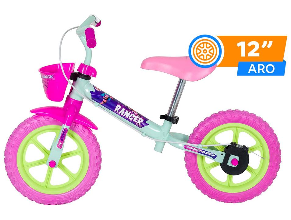 Bicicleta de Equilíbrio Infantil TK3 Track Ranger Verde Menta e Rosa com Cestinha - 1