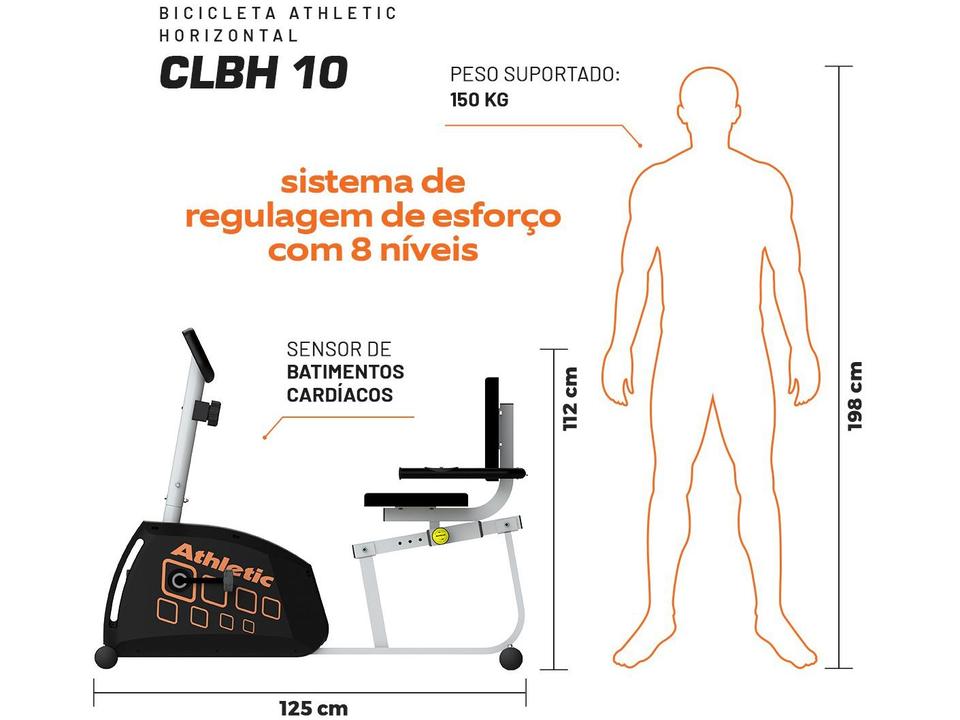 Bicicleta Ergométrica Horizontal Athletic CLBH10 Magnética 150kg - 7