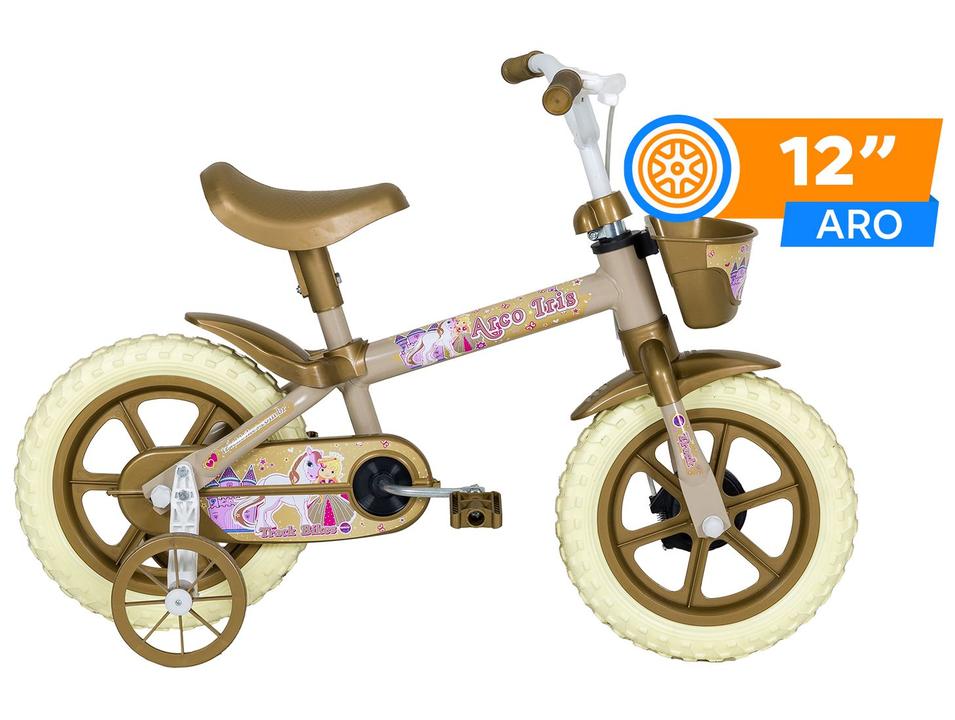 Bicicleta Infantil Aro 12" Track Bikes Arco Íris Bege e Dourado com Cestinha - 1