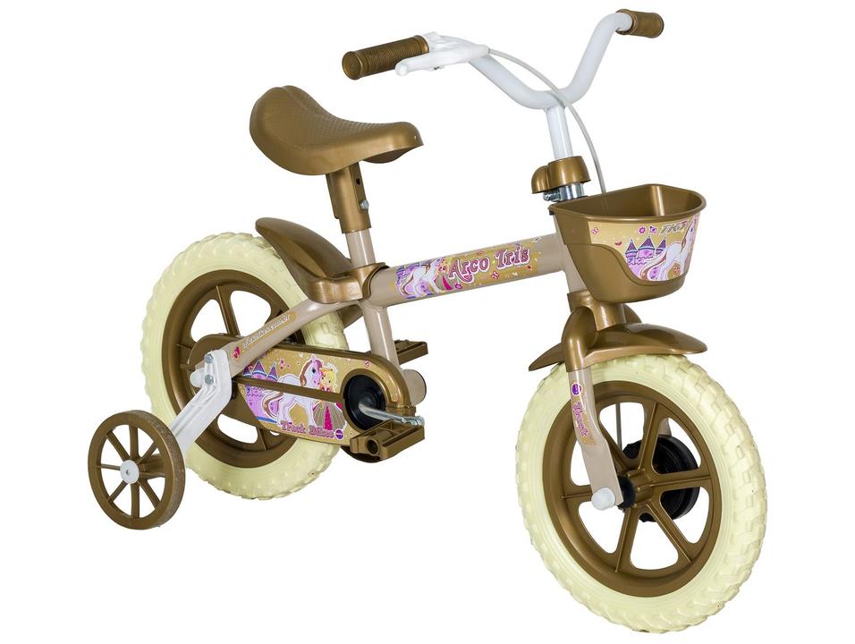 Bicicleta Infantil Aro 12" Track Bikes Arco Íris Bege e Dourado com Cestinha - 3