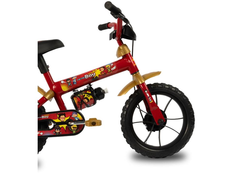 Bicicleta Infantil Aro 12 Verden 10500 Hero Boy Vermelha e Dourada com Rodinhas - 6