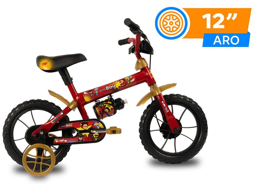 Bicicleta Infantil Aro 12 Verden 10500 Hero Boy Vermelha e Dourada com Rodinhas - 1