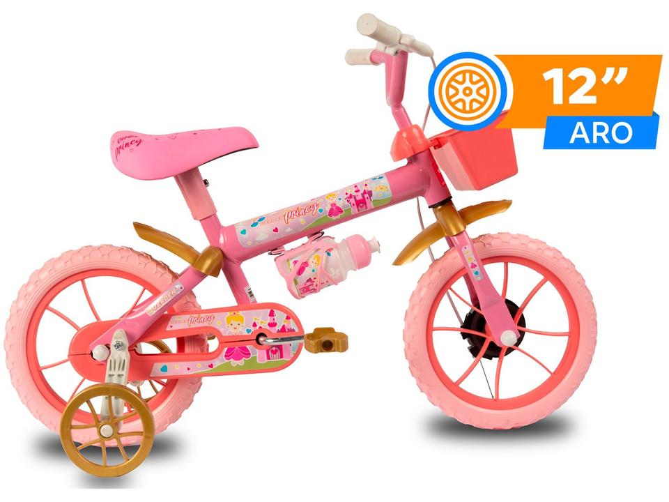 Bicicleta Infantil Aro 12 Verden 10501 Princy  Rosa e Dourada com Rodinhas - 1