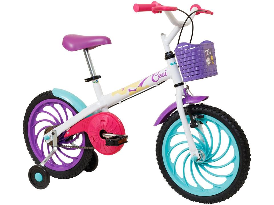 Bicicleta Infantil Aro 16" Caloi Ceci Branco e Rosa com Cestinha Freio V-Brake - 1