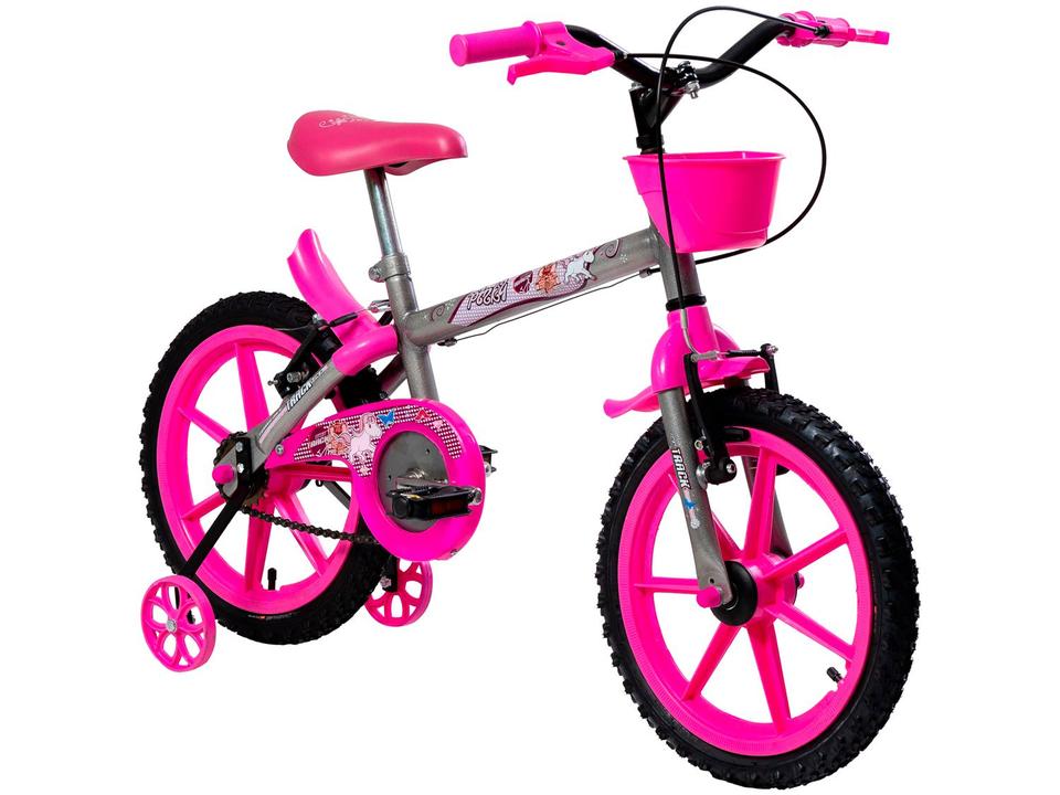 Bicicleta Infantil Aro 16" TK3 Track Pinky Grafite e Rosa com Rodinhas Freio V-Brake - 1