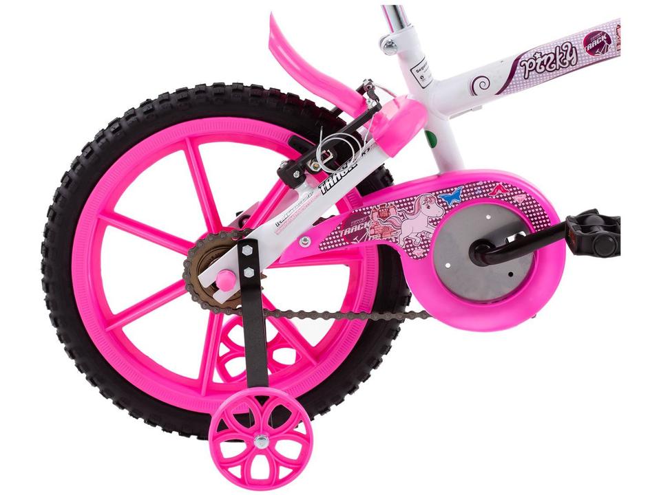 Bicicleta Infantil Aro 16 Track Bikes PINKY WR Branca e Rosa com Rodinhas e Cesta Freio V-Brake - 14