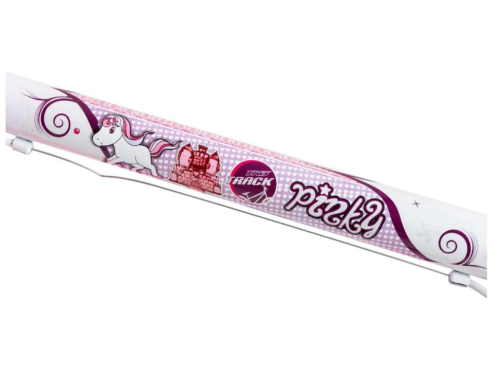 Bicicleta Infantil Aro 16 Track Bikes PINKY WR Branca e Rosa com Rodinhas e Cesta Freio V-Brake - 16