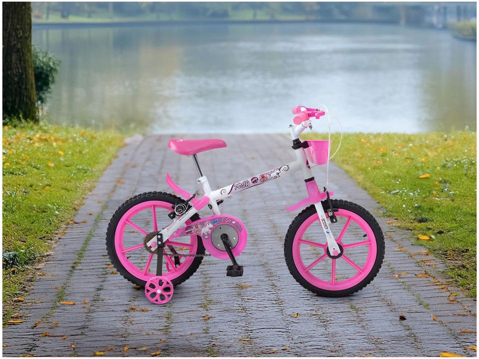 Bicicleta Infantil Aro 16 Track Bikes PINKY WR Branca e Rosa com Rodinhas e Cesta Freio V-Brake - 3