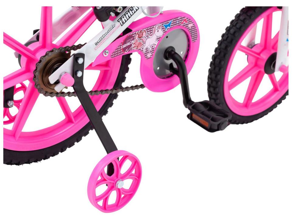 Bicicleta Infantil Aro 16 Track Bikes PINKY WR Branca e Rosa com Rodinhas e Cesta Freio V-Brake - 20