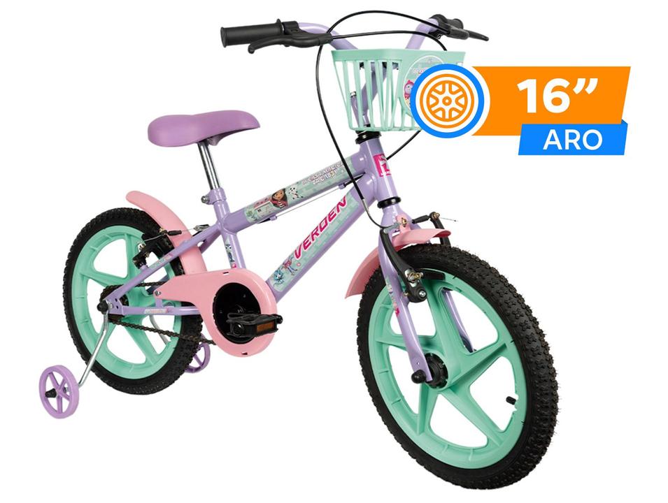 Bicicleta Infantil Aro 16 Verden 10511 A Casa Mágica da Gabby Lilás e Verde com Rodinhas Freio V-Brake - 1