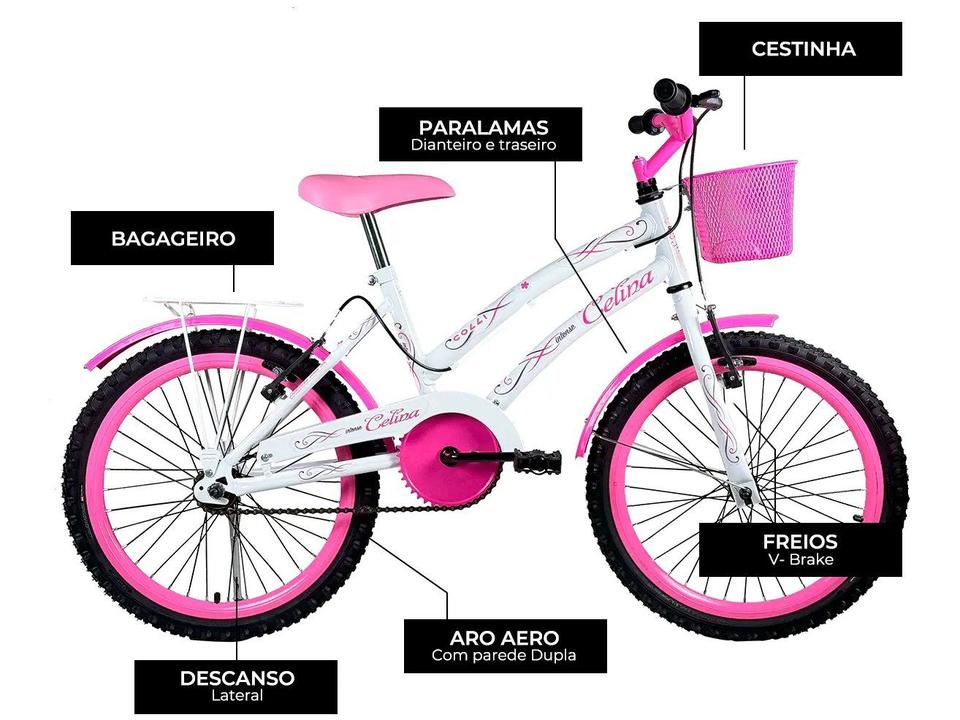 Bicicleta Infantil Aro 20" Colli Celina Branco com Cestinha Freio V-Brake - 1