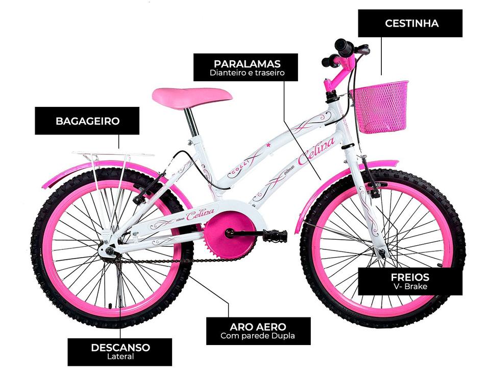 Bicicleta Infantil Aro 20" Colli Celina Branco com Cestinha Freio V-Brake - 1