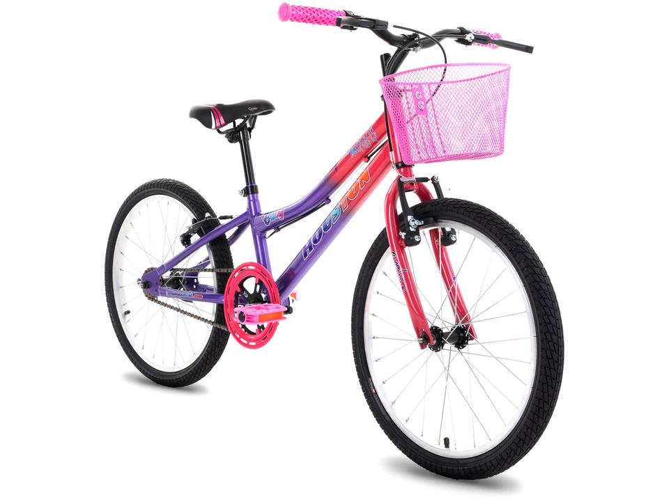 Bicicleta Infantil Aro 20 Houston Bixy - Rosa Pérola e Roxo com Cestinha Freio V-Brake - 3