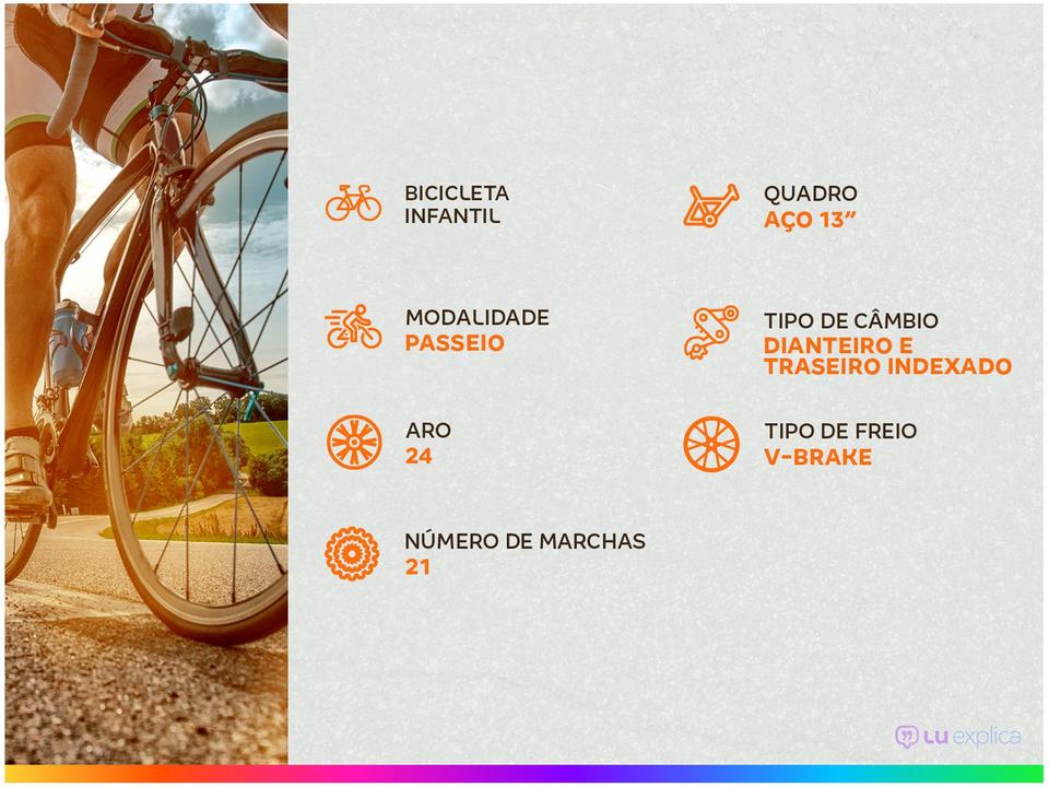 Bicicleta Infantil Aro 24 Caloi Ceci T13R24V21 - Branca com Cesta 21 Marchas Freio V-Brake - 1