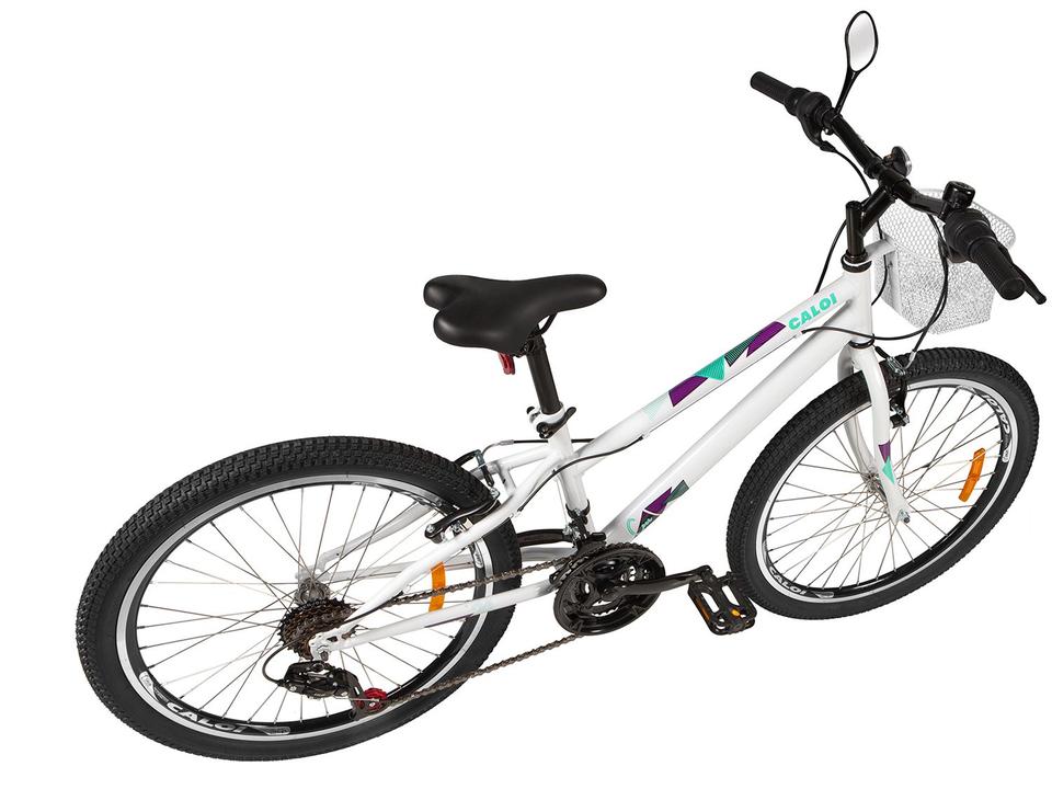 Bicicleta Infantil Aro 24 Caloi Ceci T13R24V21 - Branca com Cesta 21 Marchas Freio V-Brake - 13