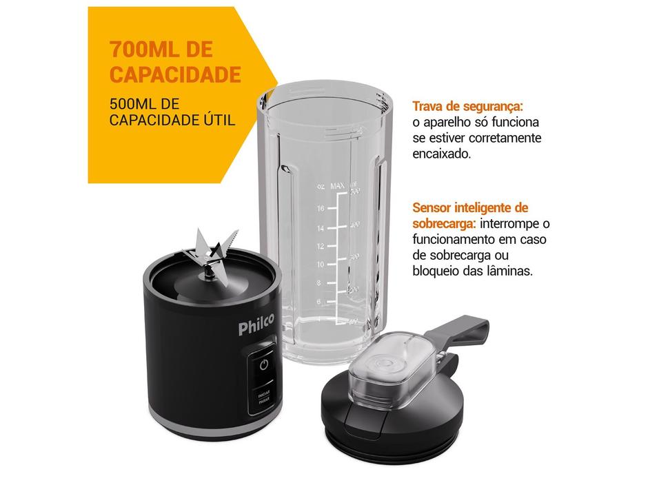Blender Portátil Philco 700ml Sem Fio 120W PLQ01A - 3