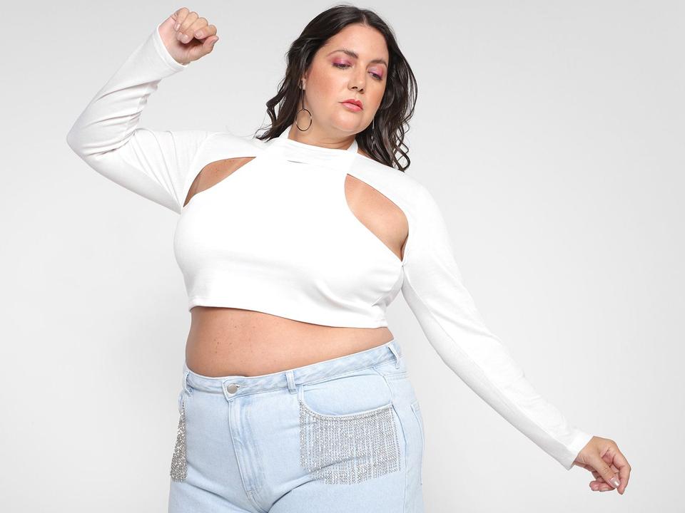 Blusa Cropped Vista Magalu Ribana Cut Out Manga Longa - 2