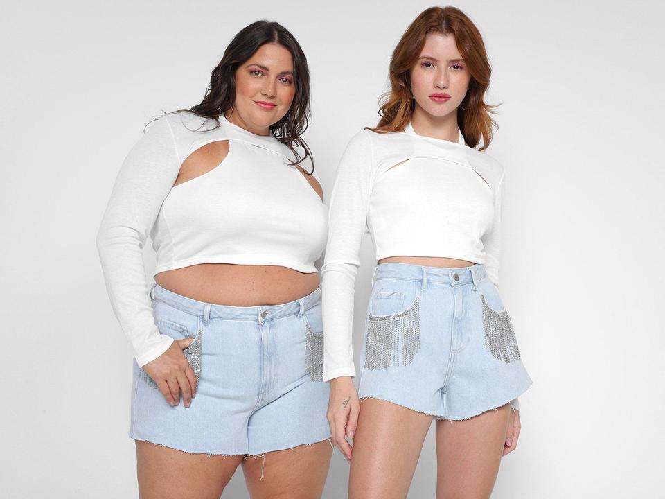 Blusa Cropped Vista Magalu Ribana Cut Out Manga Longa - 1