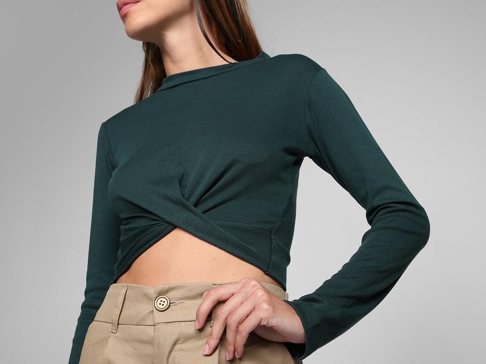 Blusa Cropped Vista Magalu Ribana Transpassado Manga Longa - 2