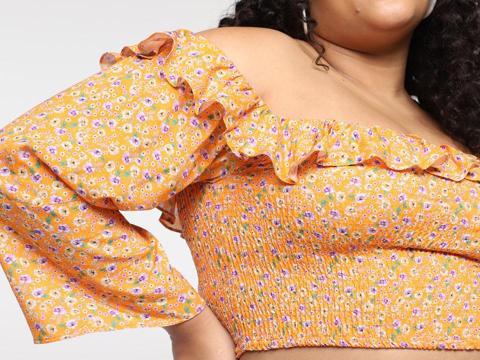 Blusa Vista Magalu Lastex Floral Babados Manga 3/4 - 6