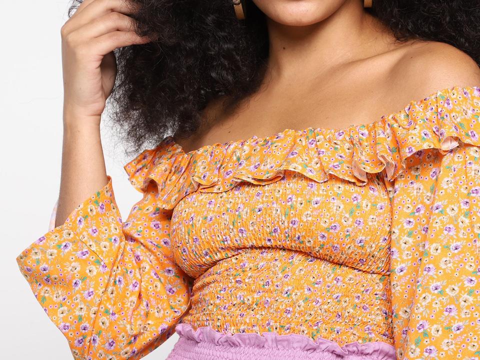 Blusa Vista Magalu Lastex Floral Babados Manga 3/4 - 7