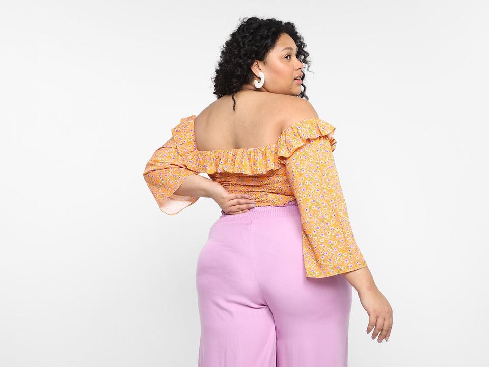 Blusa Vista Magalu Lastex Floral Babados Manga 3/4 - 2