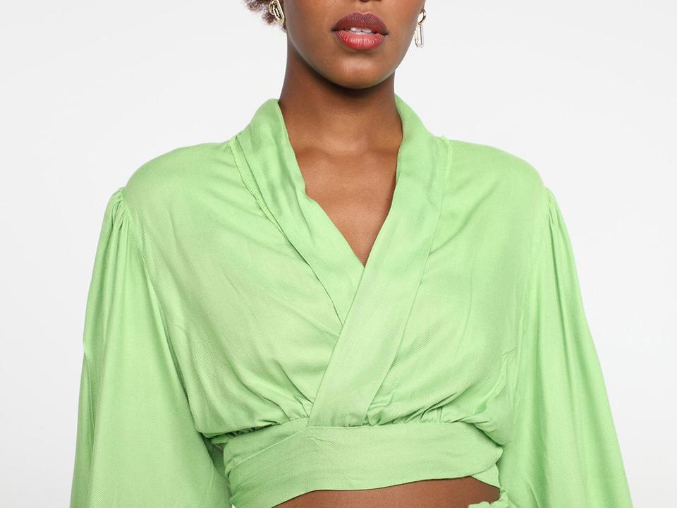 Blusa Vista Magalu Manga Bufante Decote Amarração - 4