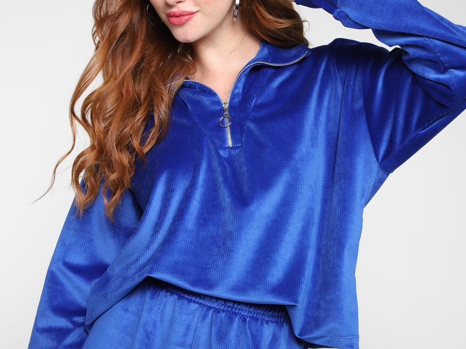 Blusa Vista Magalu Meio Zíper Veludo Cotelê - 6