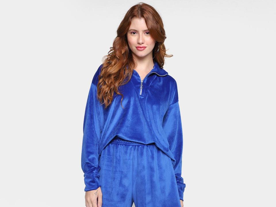 Blusa Vista Magalu Meio Zíper Veludo Cotelê - 3
