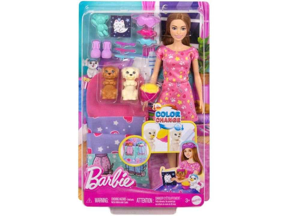 Boneca Barbie Pijamada com Cachorrinhos Rosa Mattel - 6