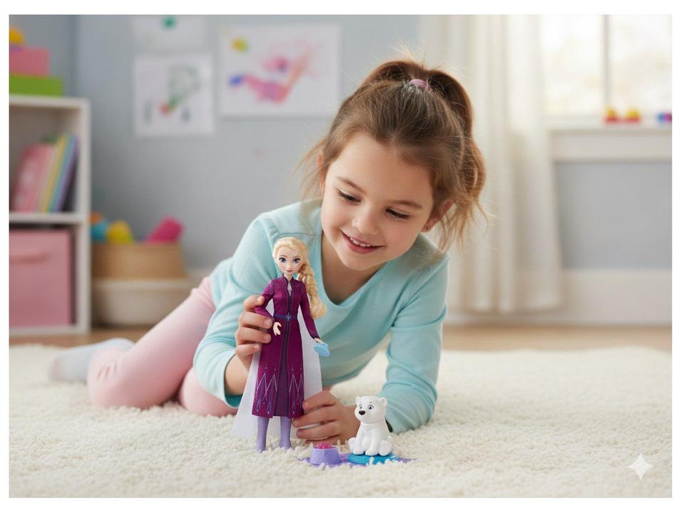 Boneca Elsa Frozen Disney com Bebê Urso Polar Mattel - 1