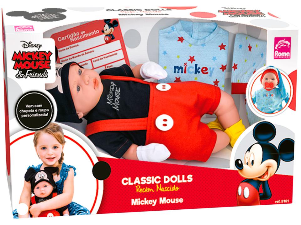 Boneco Classic Dolls Recém Nascido Mickey Mouse - 48cm com Acessórios Roma Brinquedos - 2