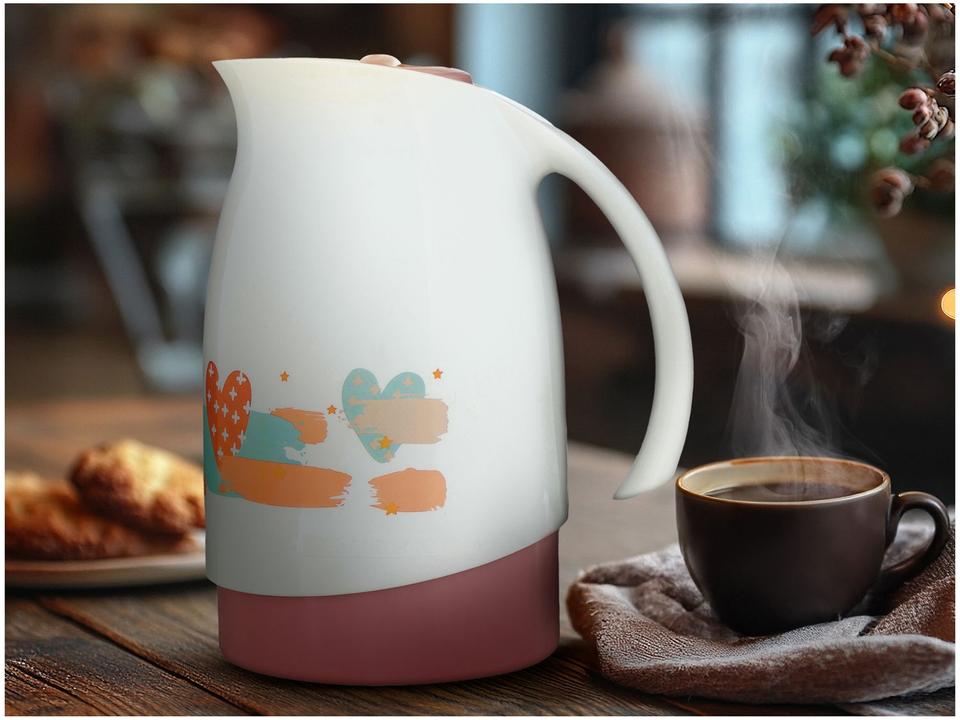 Bule de Café Termic Branco e Rosa 700ml - 1