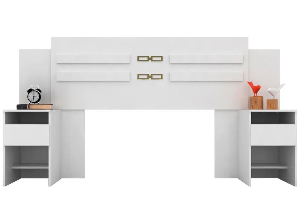 Cabeceira Casal e Queen MDP com 2 Prateleira 2 Mesas de Cabeceira Demóbile Triunfo Branco - 7