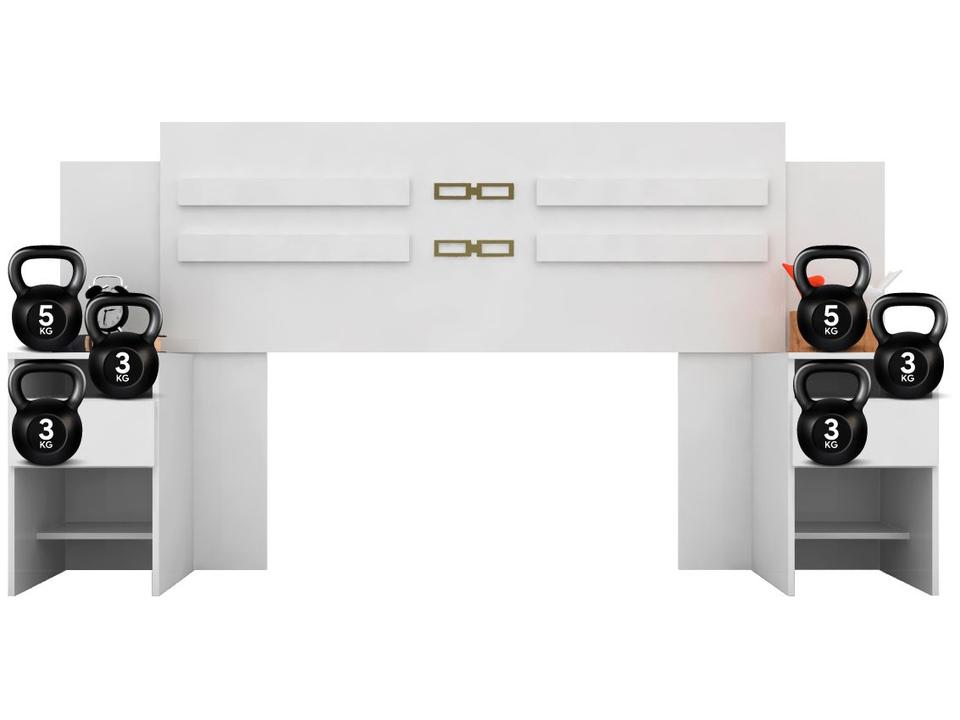 Cabeceira Casal e Queen MDP com 2 Prateleira 2 Mesas de Cabeceira Demóbile Triunfo Branco - 9