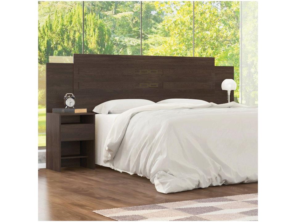 Cabeceira Casal e Queen Size MDP com 2 Prateleira 2 Mesas de Cabeceira Demóbile Triunfo  Ébano Touch - 1