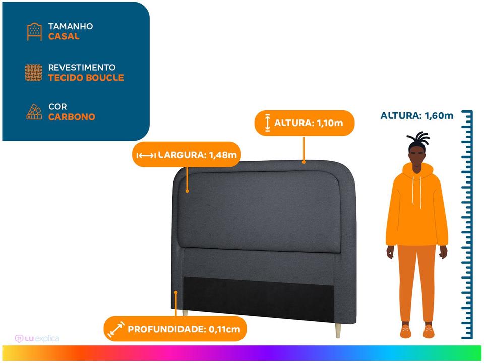 Cabeceira Casal Estofada Tecido Boucle Dobuê Movelaria Acapulco Carbono - 1