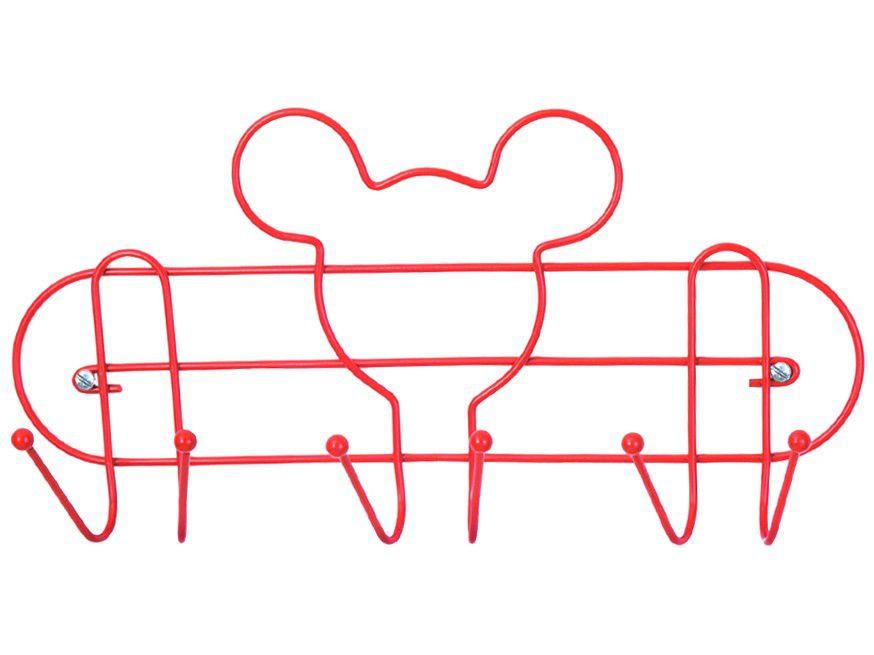 Cabideiro de Parede Vermelho 6 Ganchos Arthi - Disney Mickey Mouse