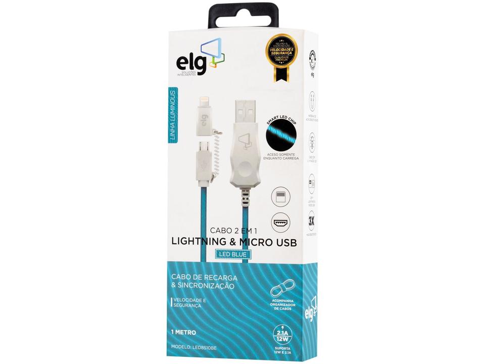Cabo 2 em 1 Micro USB e Lightning 1m ELG Luminous - 5