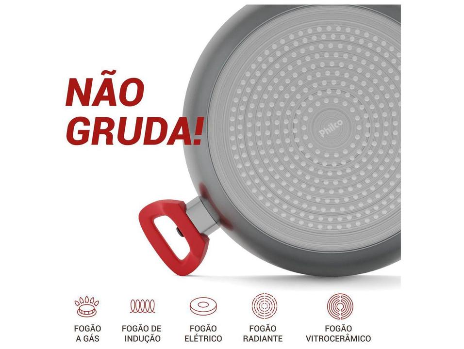 Caçarola Philco Antiaderente Fundo Triplo 28cm 6,1L Cinza e Vermelha PPH280ACR - 3