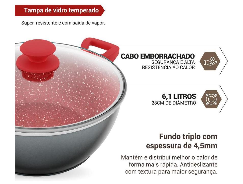 Caçarola Philco Antiaderente Fundo Triplo 28cm 6,1L Cinza e Vermelha PPH280ACR - 5
