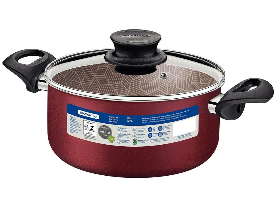 Caçarola Tramontina Antiaderente com Tampa Vermelho 3,8L 22cm Paris - 4