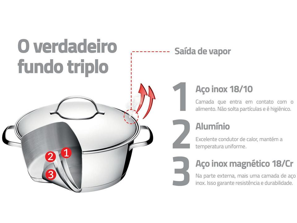 Caçarola Tramontina Inox 3,3L com Tampa - 1