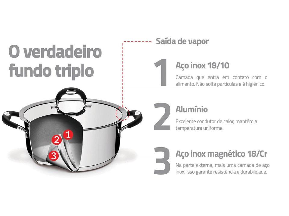 Caçarola Tramontina Inox 6,1L 24cm com Tampa - 3
