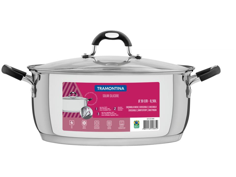 Caçarola Tramontina Inox Fundo Triplo com Tampa 8,9L 30cm Solar Silicone - 3