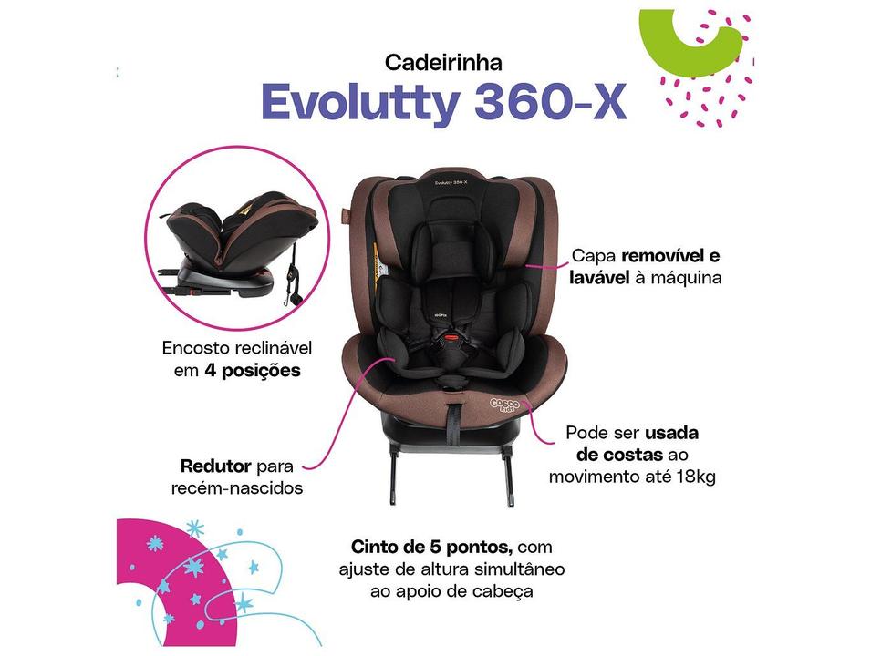 Cadeirinha para Auto Reclinável com Isofix Cosco Kids Evolutty 360-X 0 a 36kg 4 Posições - 3