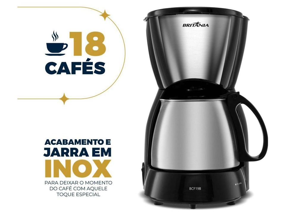 Cafeteira Elétrica Britânia BCF19B Inox 18 Xícaras Preto - 1