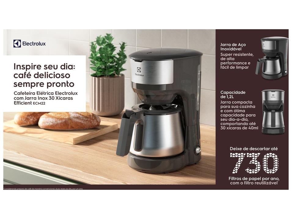Cafeteira Elétrica Electrolux Efficient ECM22  Jarra Inox 30 Xícaras Preta 4911AOBR405 - 1